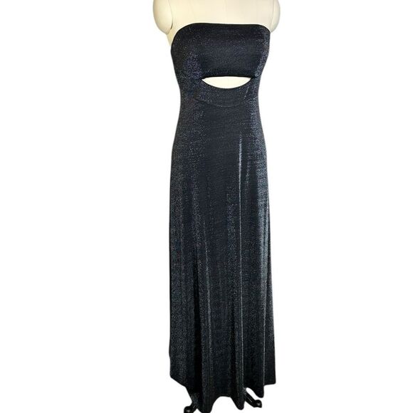 Calvin Klein Black Silver Metallic Strapless Cocktail Maxi Dress | Size 6 - Picture 1 of 14